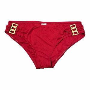 L*Space By Monica Wise Red Swimsuit Bikini Bottoms Gold Hardware Medium